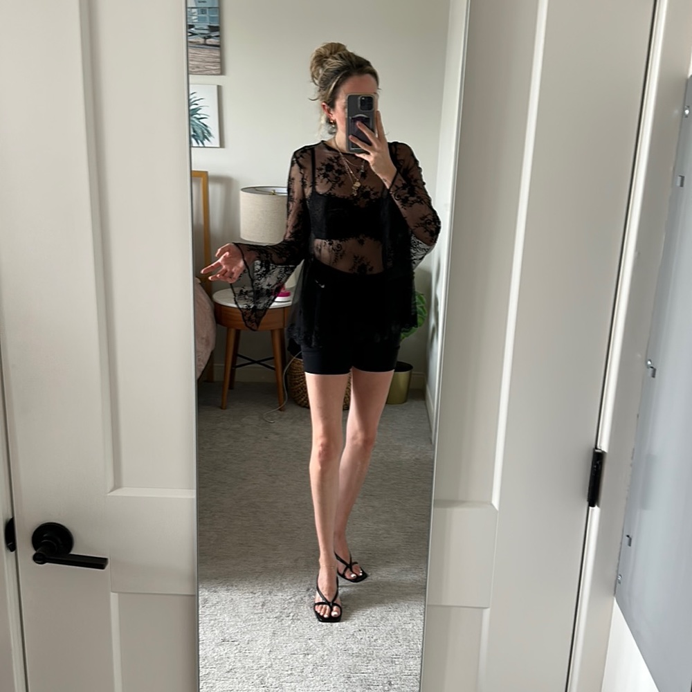 VICTORIA’S SECRET Black Lace Bell Sleeved Sheer Top/Cover-up